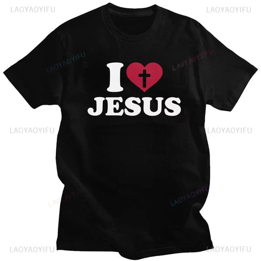 I Love Jesus T Shirt for Men Short Sleeved God Cross Religion T-Shirt Church Christian Tshirt Fashion Street Tee Top Gift