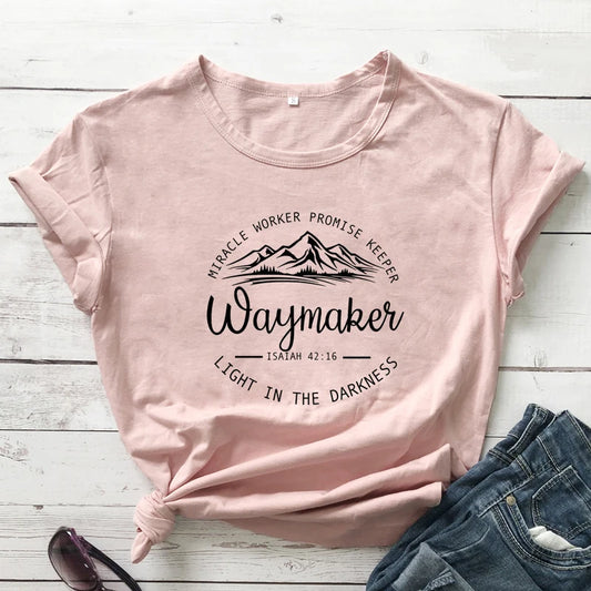 Waymaker Isaiah 42:16 T-Shirt Aesthetic Summer Graphic Inspirational Quote Tshirt Women Scripture Christian Bible Verse Tee Top