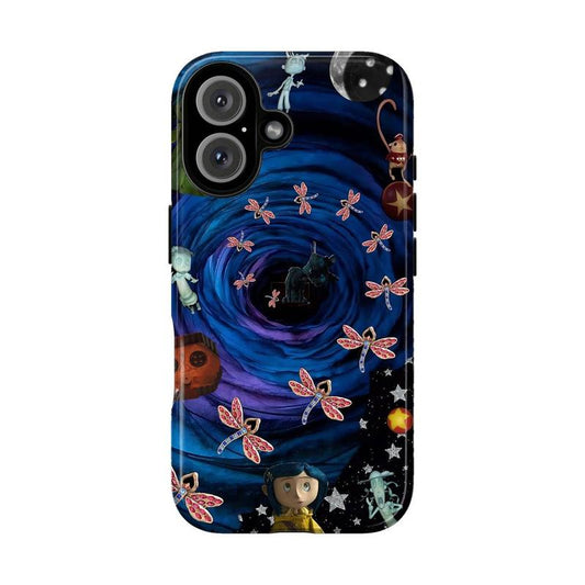 JIACC Whimsical Coraline Phone Case for Iphone Promax plus Air&Samsung Ultra,Creepy Cute Button Eye & Black Cat, Blue Night Sky, Spooky Galaxy, Creepy Cute Gift for Movie Fans Dark Fantasy Movie
