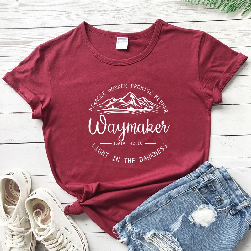 Waymaker Isaiah 42:16 T-Shirt Aesthetic Summer Graphic Inspirational Quote Tshirt Women Scripture Christian Bible Verse Tee Top