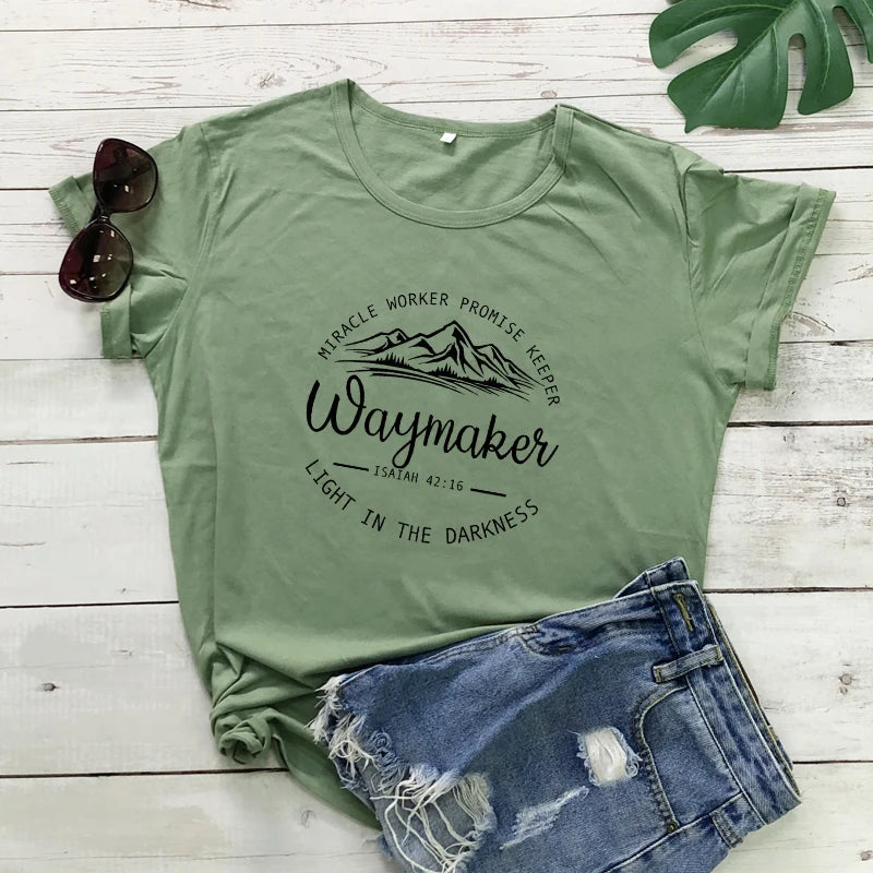 Waymaker Isaiah 42:16 T-Shirt Aesthetic Summer Graphic Inspirational Quote Tshirt Women Scripture Christian Bible Verse Tee Top