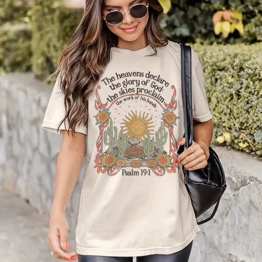 Psalm 19:1 Jesus Faith T-Shirts Women Vintage Boho Bible Verse Tshirt Christian Inspirational Tee Shirt Female Religious Tops