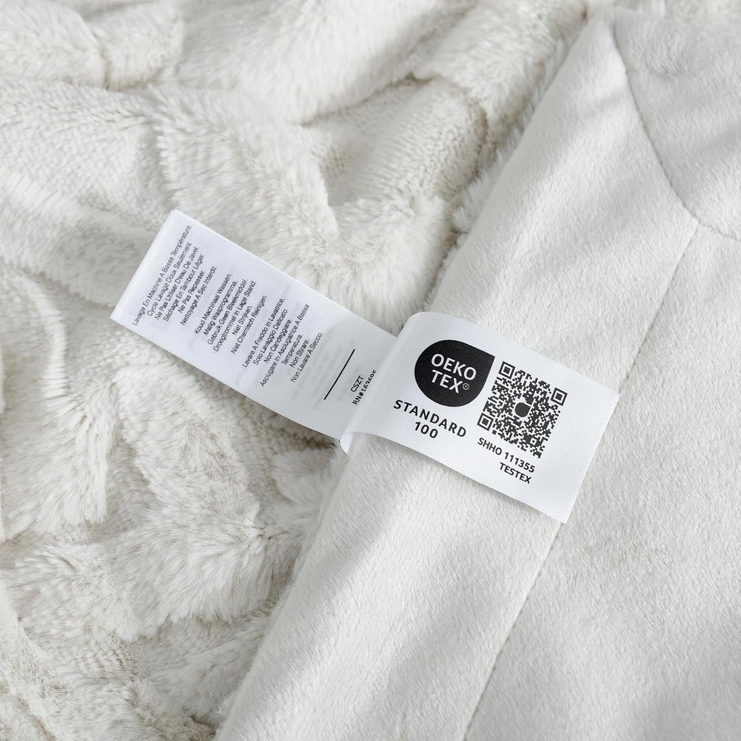 Faux Fur Throw Blanket for Couch, Jacquard Fuzzy Plush Soft Thick Winter Throw Blanket for Sofa Bed Living Room Bedroom，60"X80" Beige