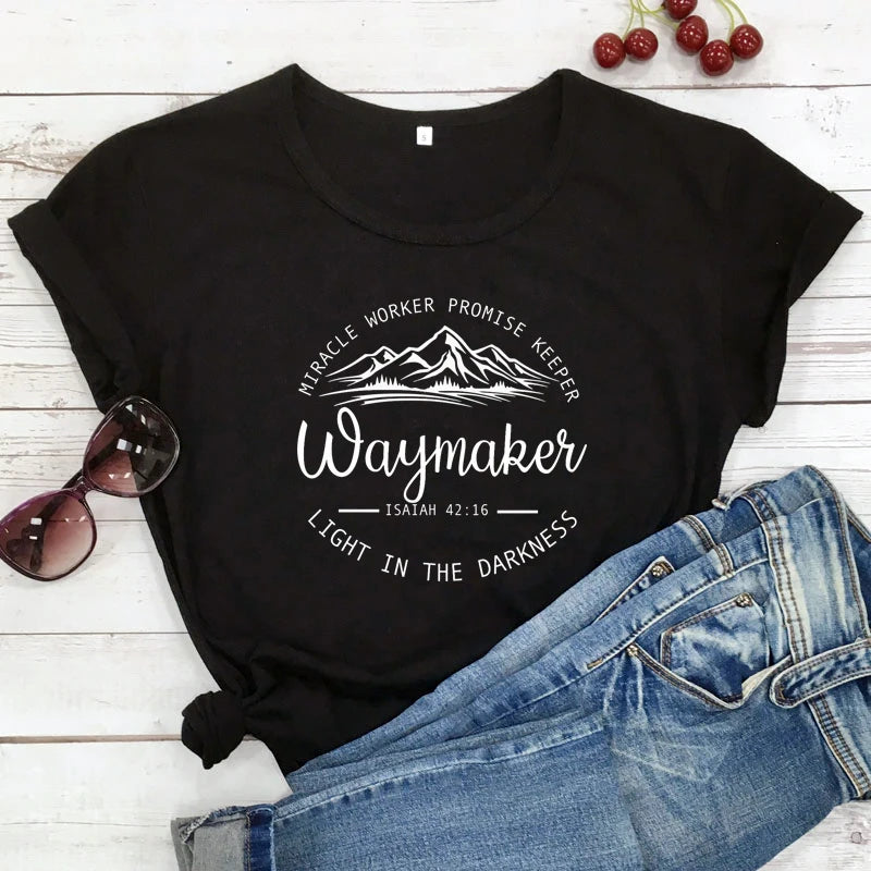Waymaker Isaiah 42:16 T-Shirt Aesthetic Summer Graphic Inspirational Quote Tshirt Women Scripture Christian Bible Verse Tee Top