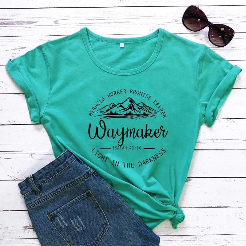 Waymaker Isaiah 42:16 T-Shirt Aesthetic Summer Graphic Inspirational Quote Tshirt Women Scripture Christian Bible Verse Tee Top