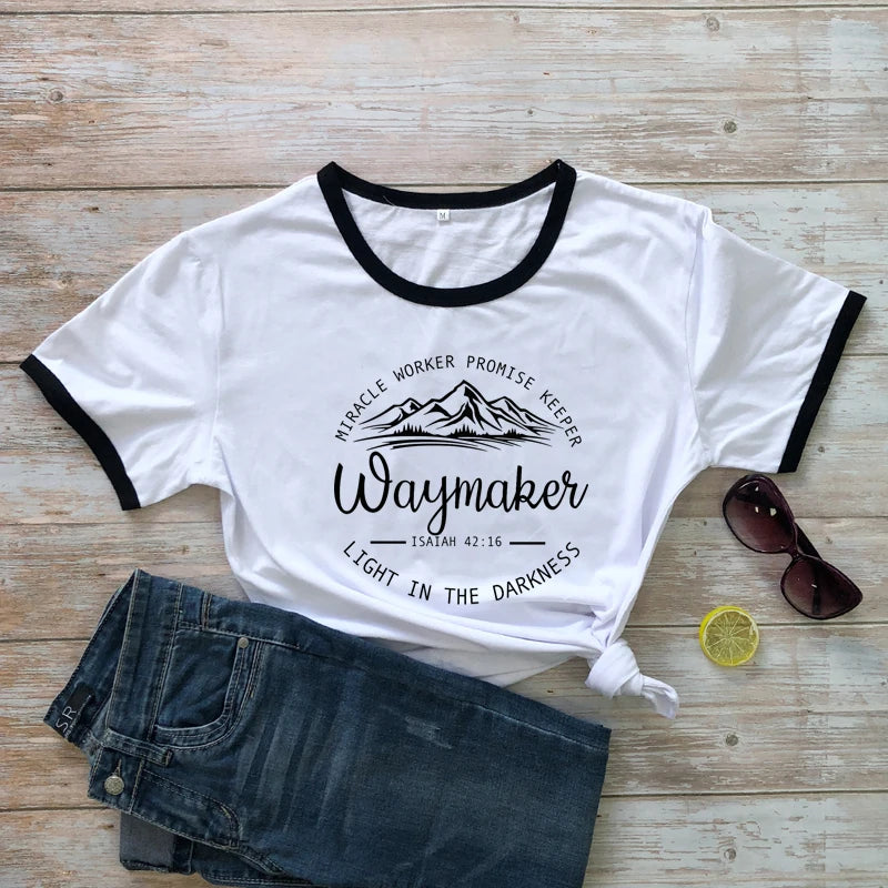 Waymaker Isaiah 42:16 T-Shirt Aesthetic Summer Graphic Inspirational Quote Tshirt Women Scripture Christian Bible Verse Tee Top