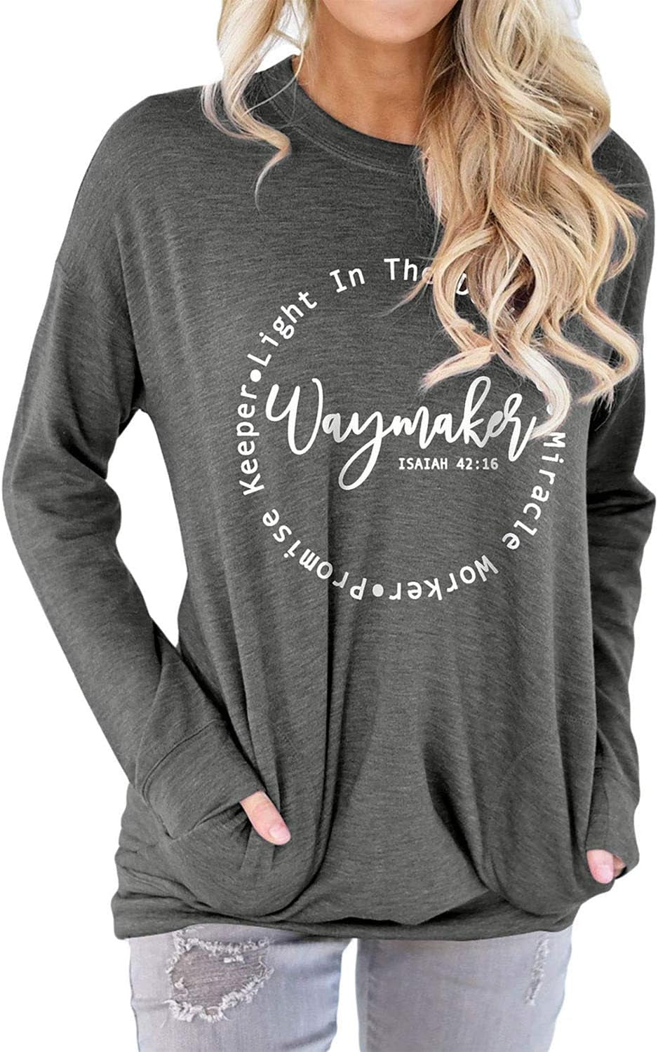 Waymaker Tshirt Women Christian Fall Shirt Miracle Worker Light in the Darkness Long Sleeve Casual Top Shirt Tee