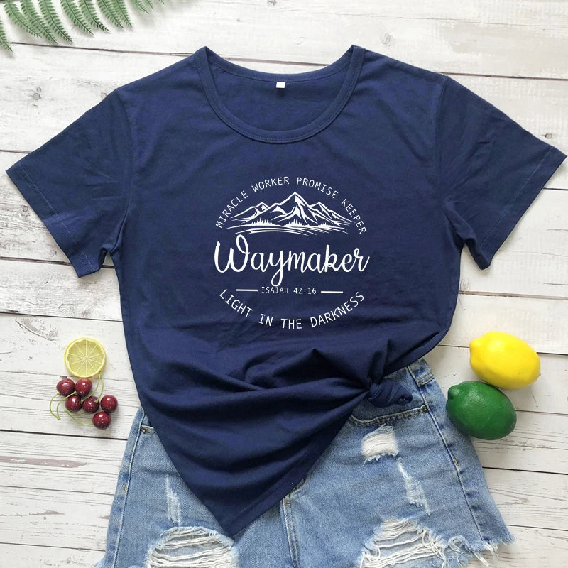 Waymaker Isaiah 42:16 T-Shirt Aesthetic Summer Graphic Inspirational Quote Tshirt Women Scripture Christian Bible Verse Tee Top