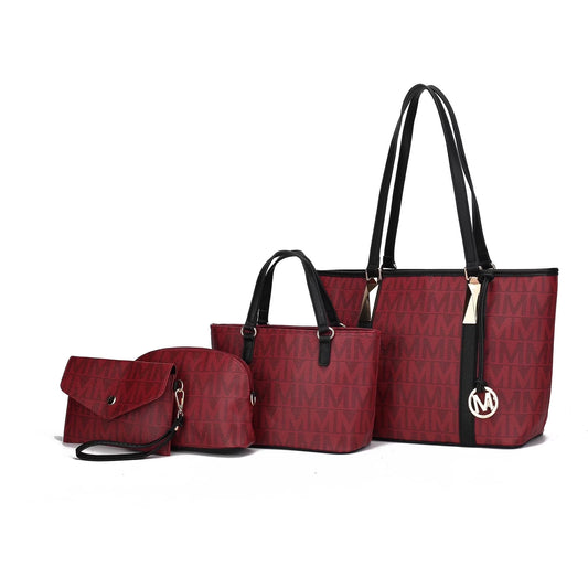 by Mia K. Marimar Women'S Tote Bag with Pouch and Wristlet, Signature 4 Piece Set - Burgundy Red