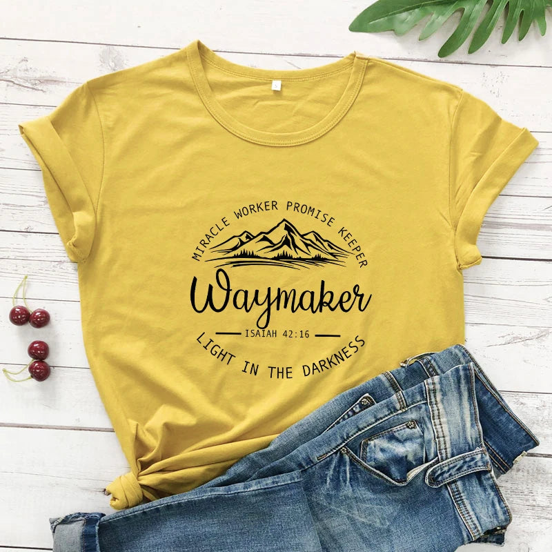 Waymaker Isaiah 42:16 T-Shirt Aesthetic Summer Graphic Inspirational Quote Tshirt Women Scripture Christian Bible Verse Tee Top