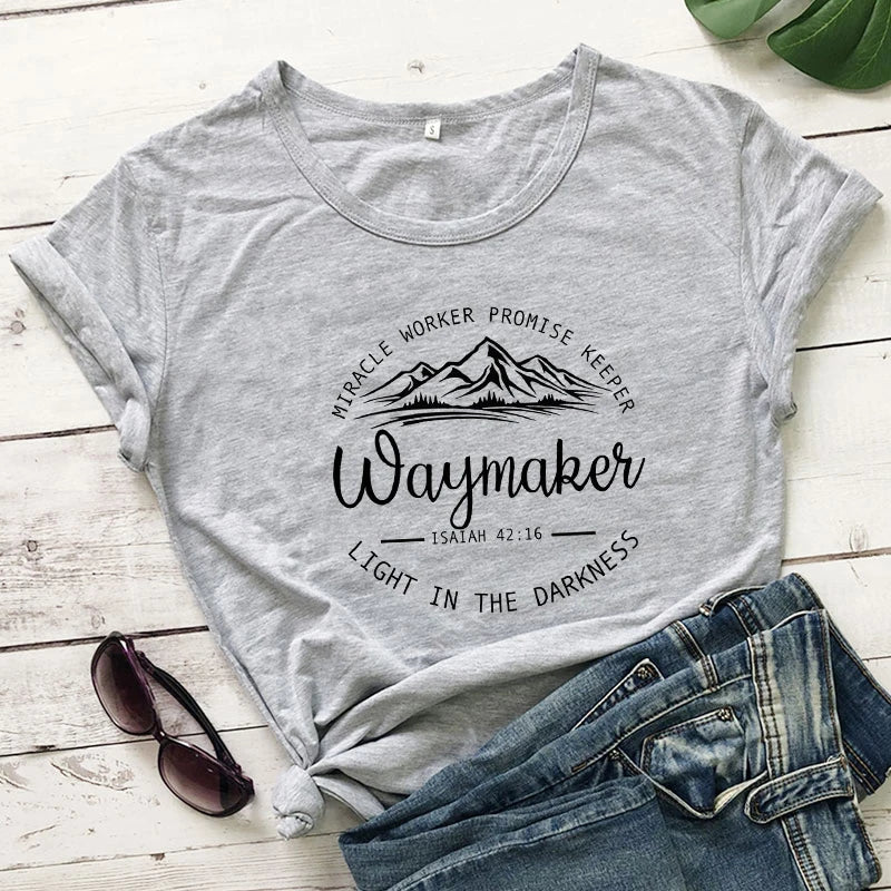 Waymaker Isaiah 42:16 T-Shirt Aesthetic Summer Graphic Inspirational Quote Tshirt Women Scripture Christian Bible Verse Tee Top